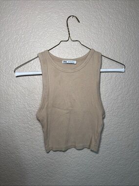 ZARA Neutral Beige Ribbed Tank Top